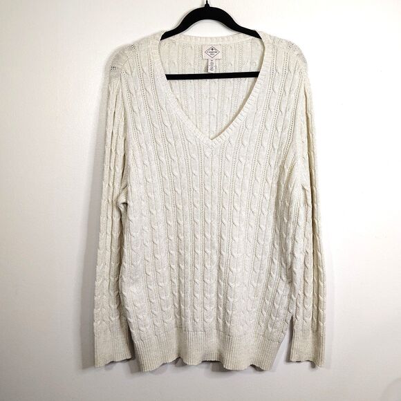 ST. JOHN'S BAY 2 Cable Knit Sweaters 2X Women's Long Sleeve V-Neck Bundle Lot - Picture 2 of 8